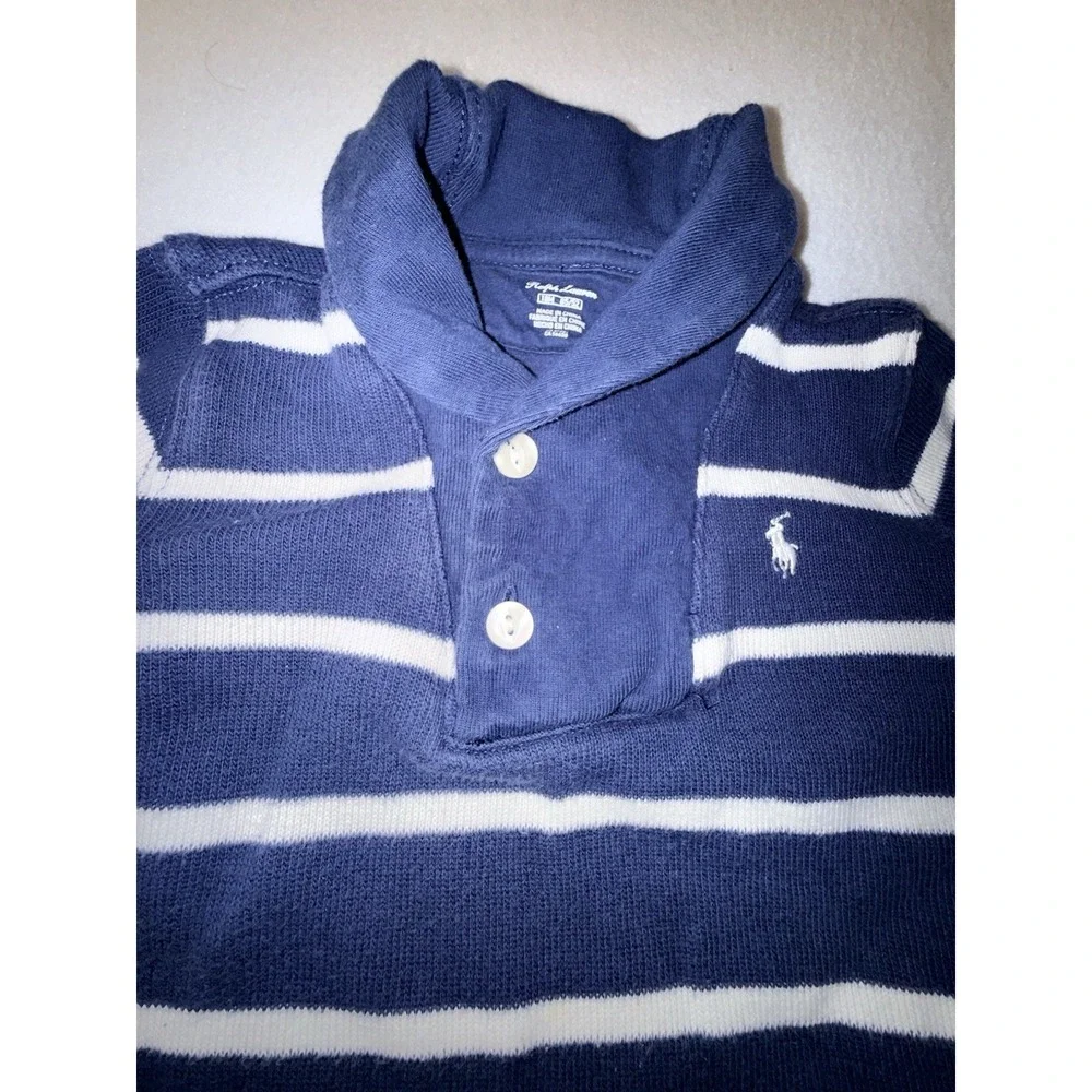 Ralph Lauren Baby Boys Cotton Shawl Collar Sweater Size‎ 18M Blue White Pony